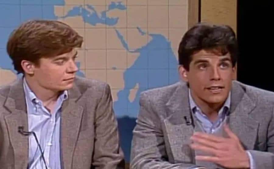 A still of Myers and Stiller in an episode of SNL.