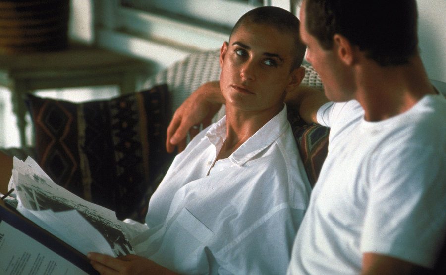 A closeup of Demi Moore in a scene from the film.