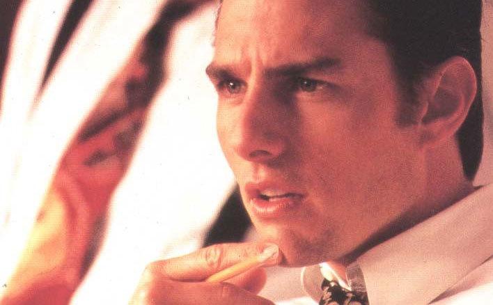 A closeup of Tom Cruise in a still from the film.