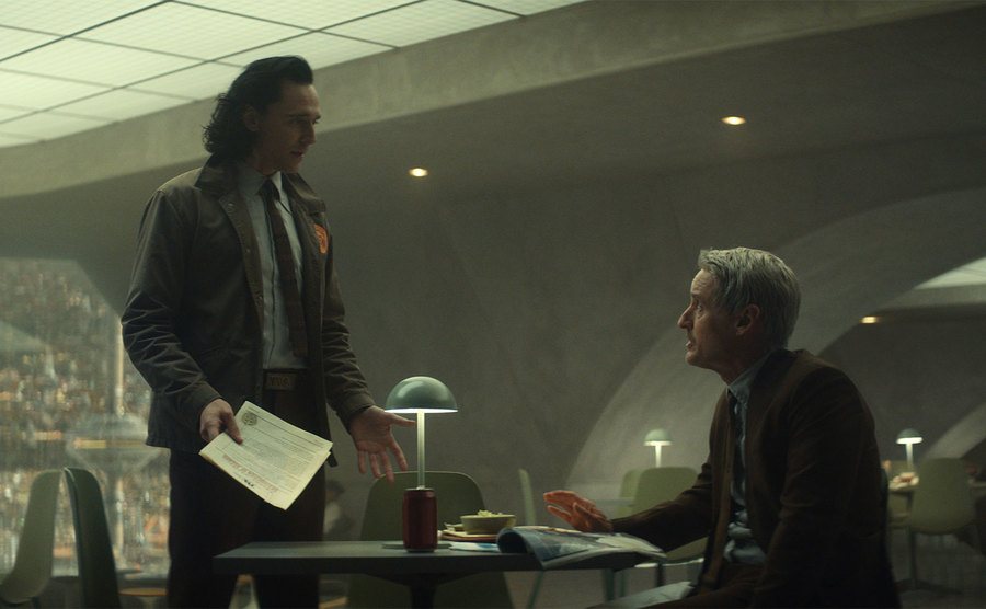 Tom Hiddleston and Owen Wilson in a still from Loki. 