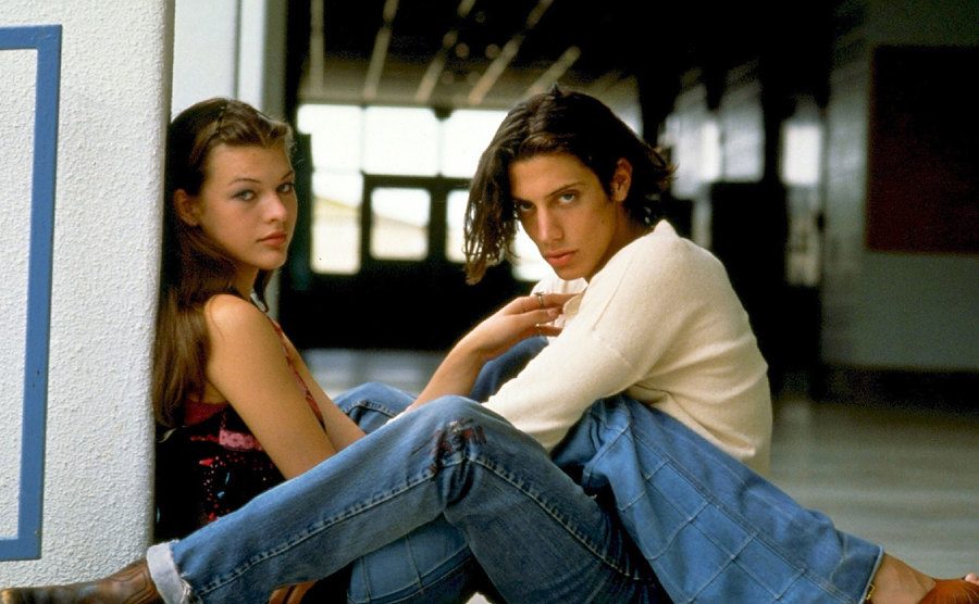 A promotional picture of Jovovich and Shawn Andrews in Dazed and Confused.