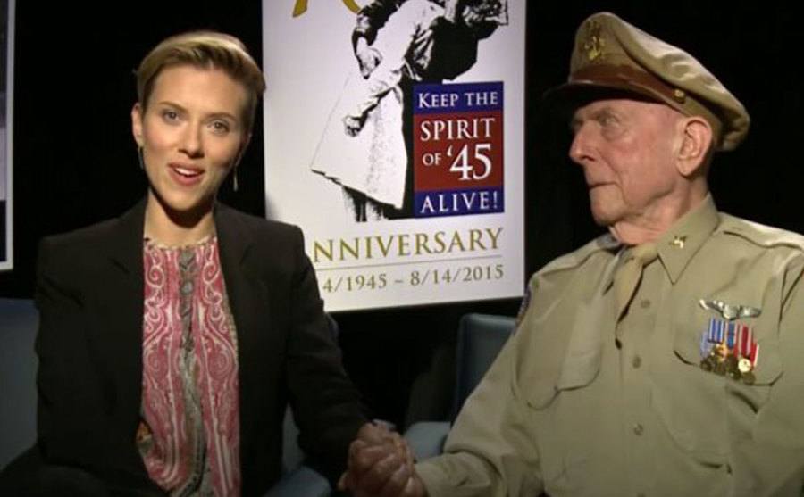 A photo of Johansson honoring a former pilot.