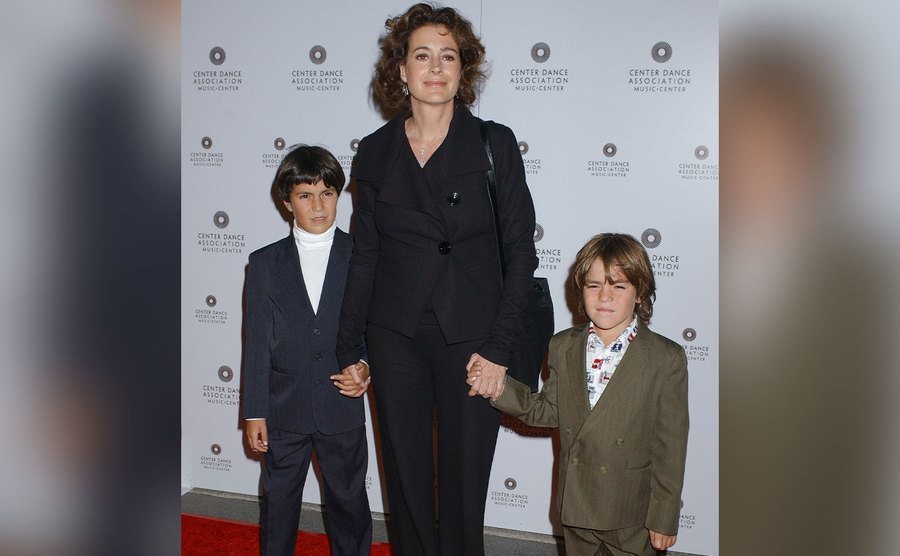 Sean Young and sons Rio and Quinn during NYC Ballet Black-Tie Gala. 