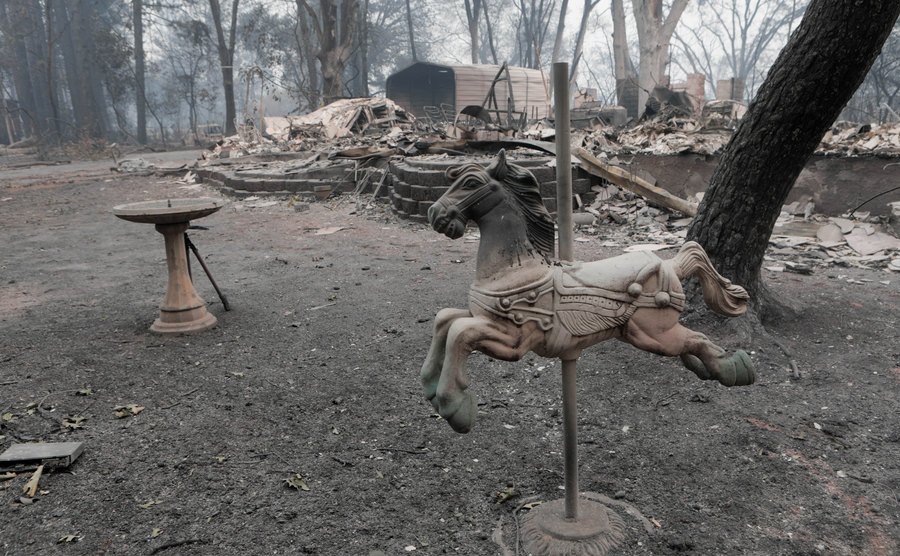 An image of a carousel horse after the fire.