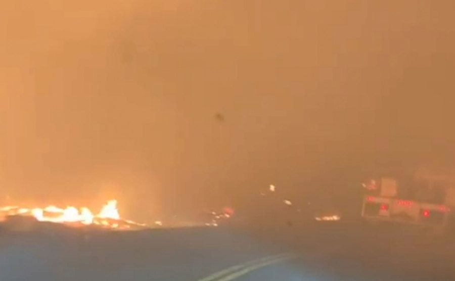 An image from the smoky road during the fire.