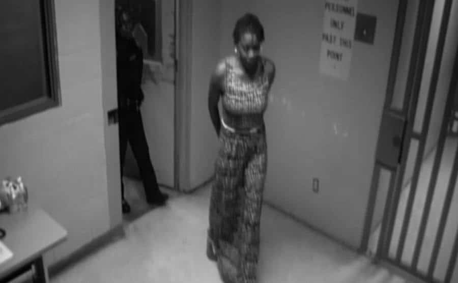 A surveillance tape of Sandra arriving at the police station.