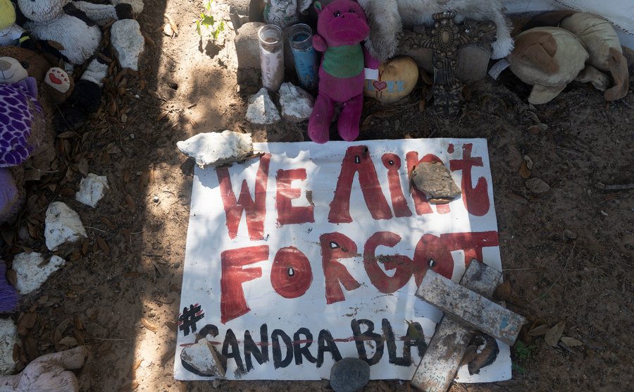 A photo of a memorial at the site of Bland’s arrest.