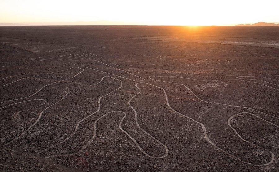 The sun sets over the Nazca Lies. 