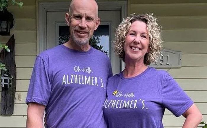 Lisa and Peter Marshall wear Oh, Hello Alzheimer’s shirts. 