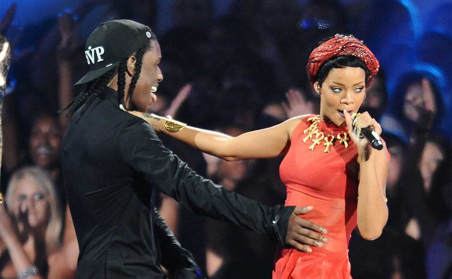 A$AP Rocky and Rihanna perform at the 2012 MTV Video Music Awards. 