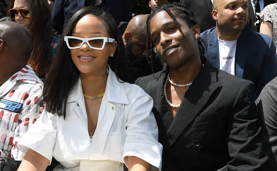Rihanna and A$AP Rocky attend the Louis Vuitton Menswear Spring/Summer show