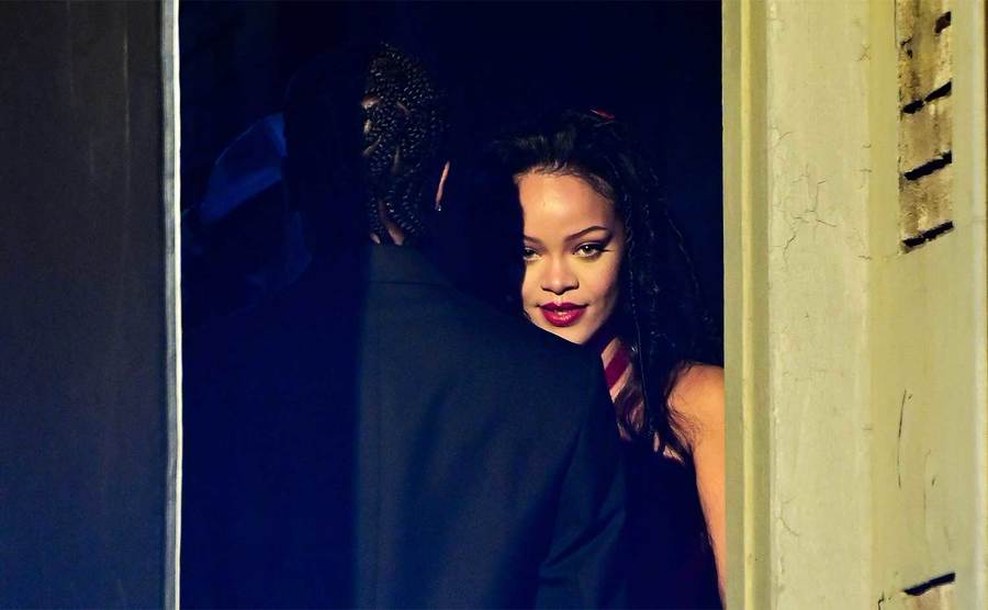 A$AP Rocky and Rihanna seen on the set of their music video. 