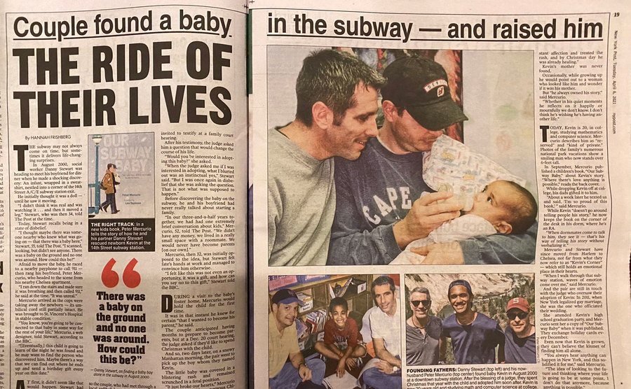 A newspaper clipping of Danny, Peter, and Kevin as a baby.