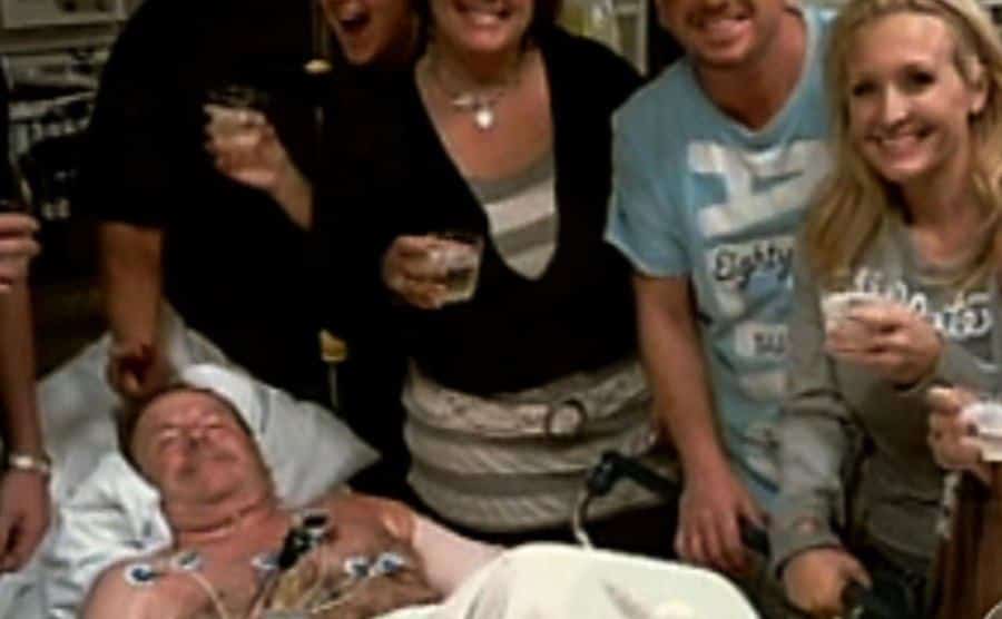 A photo of Lavau at the hospital with his family.