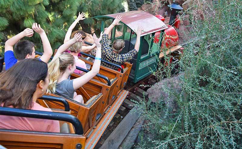 Guests are enjoying the thunder mountain railroad ride. 