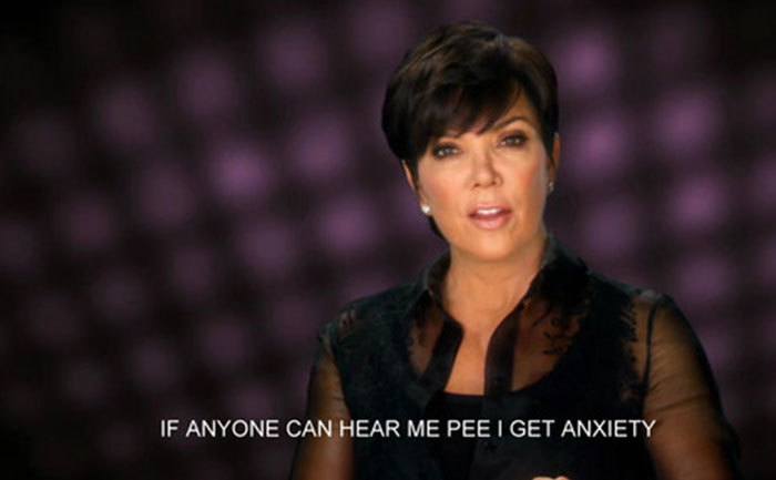 Kris is talking about ho peeing around people gives her anxiety. 