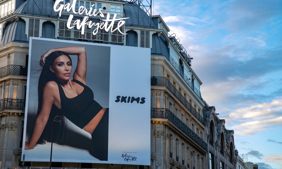 A SKIMS giant poster with Kim Kardashian West