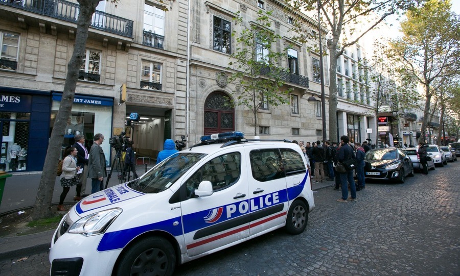 A french police car is seen outside Kim Kardashian's Luxury Apartment